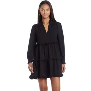 Amanda Uprichard Mini Dress Women Small Black Ruffle Tiered Long Sleeve Coquette